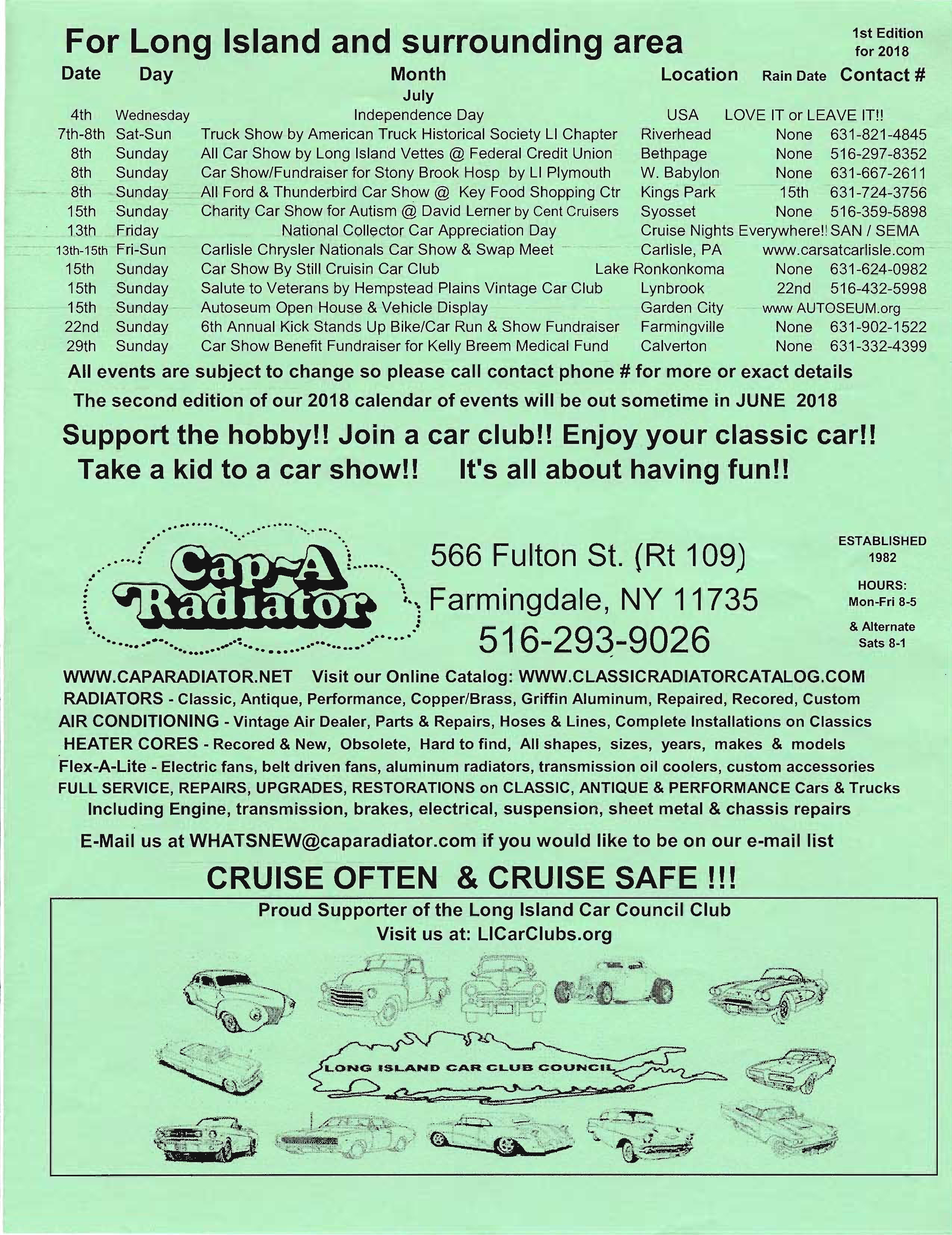 2018 Classic Car Calendar of Events First Edition through July Page 3